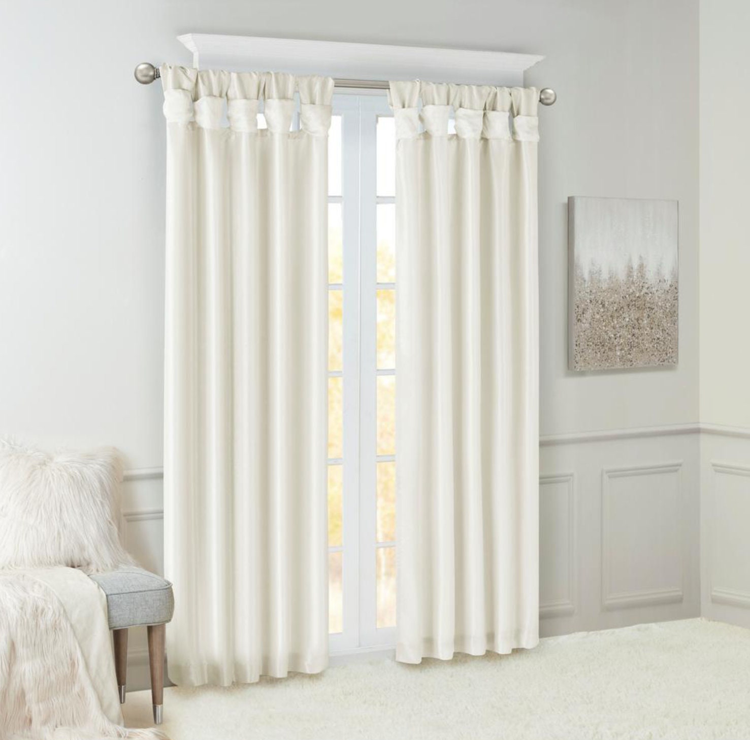 White Solid Tab Top Room Darkening Curtain 50 in. W x 108 Etsy