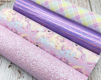 Lavender Purple Faux Leather - Unicorns - Glitter Sheets