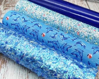 Ocean Themed Faux Leather and Glitter Sheets - Dolphins