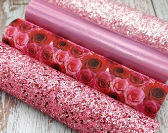 Pink Faux Leather - Roses - Valentines Day - Glitter Sheets