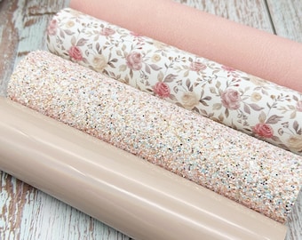 Beige & Pink Faux Leather - Floral - Glitter Sheets
