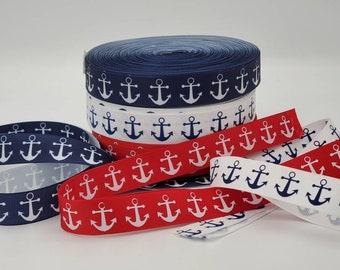 Cinta roja, blanca y azul con ancla náutica de 7/8" para hacer bolsas con lazos para el pelo y álbumes de recortes