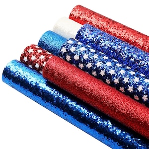 Red White and Blue 4th of July Themed Printed Faux Leather Fabric Sheets Glitter Leather Vinyl Craft Bows Sheets Earring Making Set R458