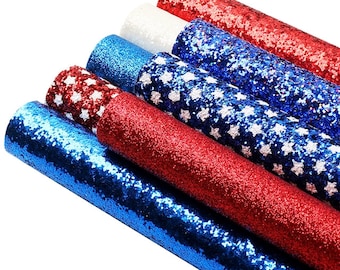 Red White and Blue 4th of July Themed Printed Faux Leather Fabric Sheets Glitter Leather Vinyl Craft Bows Sheets Earring Making Set R458