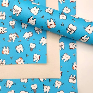 Tooth Dental Light Blue Printed Faux Leather Vinyl Sheets R475