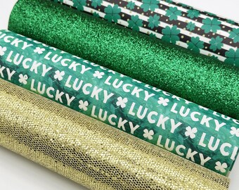 St Patrick's Day Clover Themed Green and Gold Faux Leather and Glitter Sheets