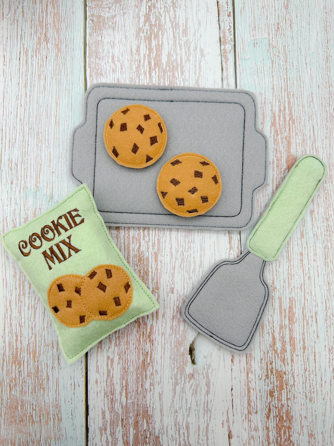 Felt Play Food Chocolate Chip Cookie Baking Set Pretend Play Cookies
