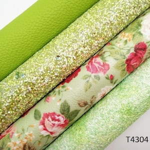 Green Series Glitter Fabric Sparkle Faux Leather Vinyl Craft Bows Sheets Earring Making T4304