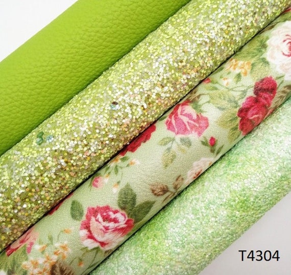 Green Series Glitter Fabric Sparkle Faux Leather Vinyl Craft Bows Sheets Earring Making T4304