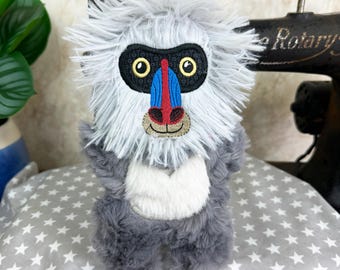 Handmade Monkey Plush Doll | Cute Stuffed Monkey with Embroidered Face | Soft Animal Plush Toy