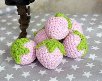 Pretend Play Food - Pink Strawberries - Crochet Play Food - Farmer's Market Food - Felt Play Food