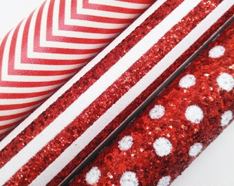 Red Series Glitter Fabric Sparkle Faux Leather Vinyl Craft Bows Sheets Earring Making T4803