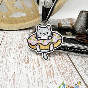 Cat and Donut Patches - Iron on - Sew On Patches