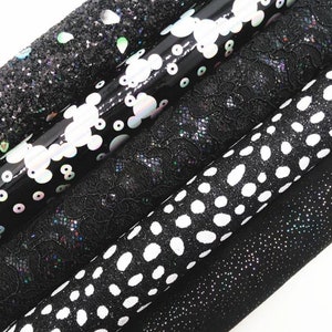 Black Color Series Synthetic Faux Leather Glitter Vinyl Sheets T9225