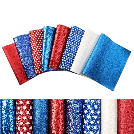 Red white & blue heart 4th of July faux leather fabric sheet full OR 1/2 sheet 