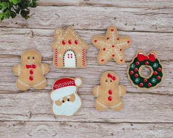 felt play food - Christmas Holiday Gingerbread Cookie Set - Christmas Ornaments