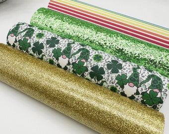 St Patrick's Day Gnome Themed Faux Leather and Glitter Sheets