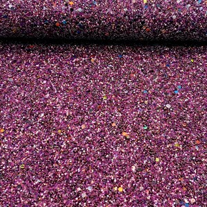 Purple Multi-color Rainbow Chunky Glitter Synthetic Faux Leather Sheets D4599