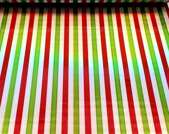Striped Holographic Red Green Silver Christmas Holiday Printed Faux Leather Sheets Synthetic Leather Vinyl Sheets R561