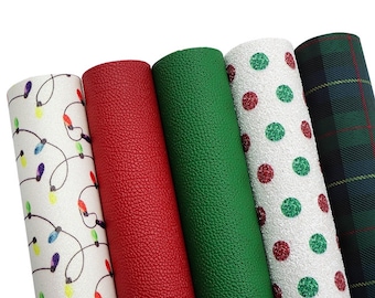 Faux leather - Christmas Holiday Themed 5pc/set Faux Leather Sheets Synthetic Leather Vinyl Sheets