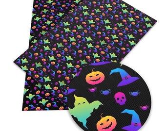 Halloween ghosts witches pumpkins Themed Printed Faux Leather Sheet Vinyl Sheet R297