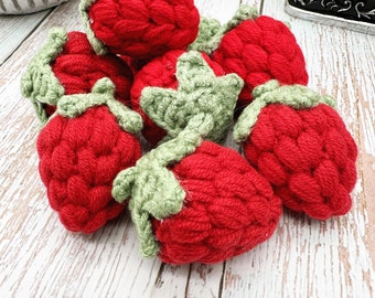 Pretend Play Food - Red Strawberries - Crochet Play Food - Farmer's Market Food - Felt Play Food