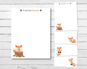 Personalized Handmade Fox Notepad, 4.25x5.5 inch Forest Paper, Custom Woodland Animal Notes, 48 page Fox Memo pad, Teacher Appreciation Gift