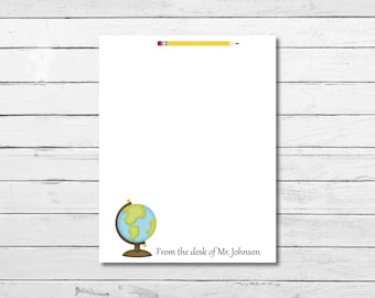 Personalized Teacher Notepad, Handmade Custom Teacher Notes, 48 page Educator Memopad, Globe Teacher Appreciation, School Christmas Gift