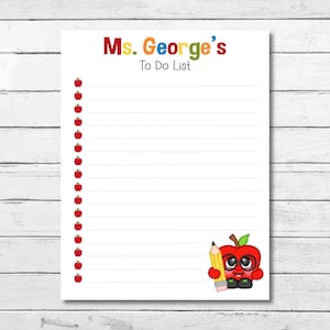 May include: A printable to-do list featuring a red apple character holding a pencil. The title of the list is "Ms. George's To Do List".