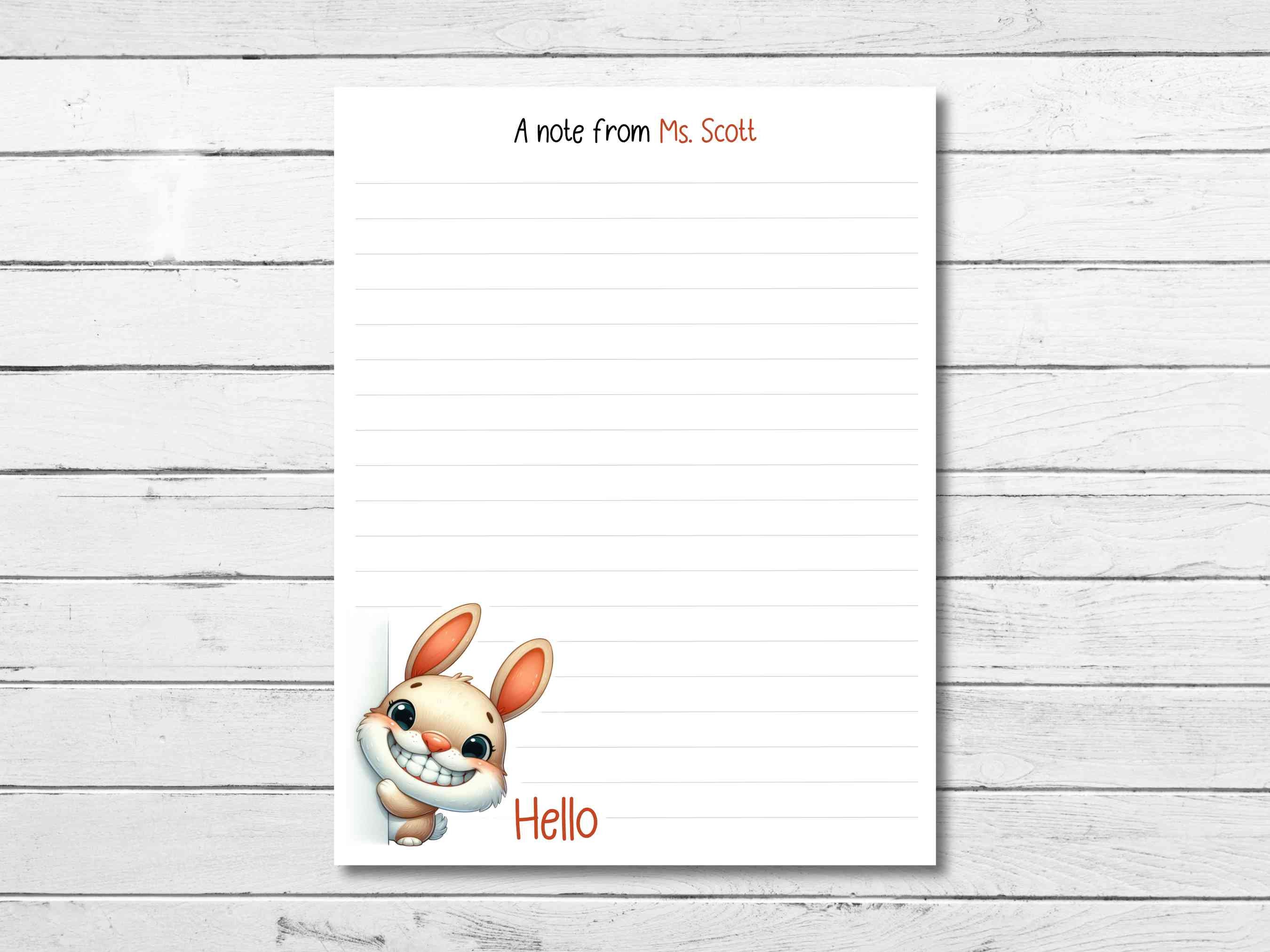 Personalized Peeking Bunny Notepad, Handmade Custom Rabbit Notes, 48 ...