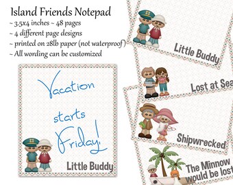 Island Notepad, Cute Note Pad, Classic TV Memo pad, To Do List, Ship Stationary