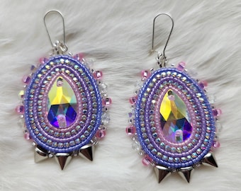 Pendientes Aurora Prism Petal / Joyería llamativa con cuentas de cristal arcoíris Miyuki