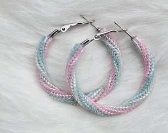 Cotton Candy Glow Hoops | Handwoven Glow-in-the-Dark Cylin™ Bead Hoop Earrings | Stainless Steel | Handmade in Canada