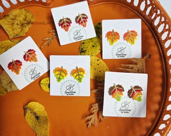 Falling Leaf Stud Earrings | Miyuki Delica Beaded Earrings | Autumn Leaf Studs | Handmade Fall Jewelry | Stainless Steel Posts