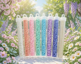 Colección de cuentas de semillas Miyuki Spring Petals • 8 colores • Cuentas 11/0 con revestimiento plateado • Paleta floral pastel •