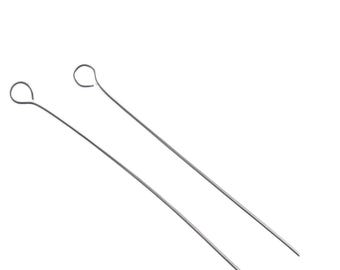 Alfileres de ojo de acero inoxidable de 40 mm – 100 unidades – Alfileres de ojo resistentes con argolla para la fabricación de joyas, pendientes, dijes y trabajos con cuentas.