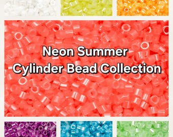 Colección de cuentas cilíndricas de verano neón / Cuentas de semillas cilíndricas 11/0 / Kit de cuentas brillantes / Materiales para hacer joyas / Bordado con cuentas / 7 colores