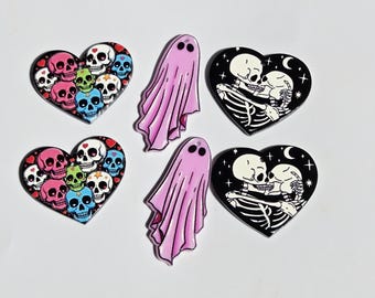 Halloween Cabochons – Ghost & Skull Heart Acrylic Cabs – Spooky Jewelry Making Supplies – Bead Embroidery Earring Cabs