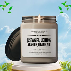 Candle Just a Girl Lighting a Candle Loving You Soy Wax Candle 9 oz Hand Poured Vegan Eco Friendly Long Lasting Scented Gift Candle