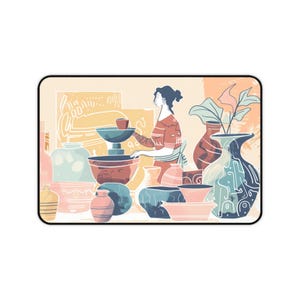 Artistic Desk Mat - Pottery Design, Workspace Decor, Gift for Artists, Home Office Accessory, Desk Organization