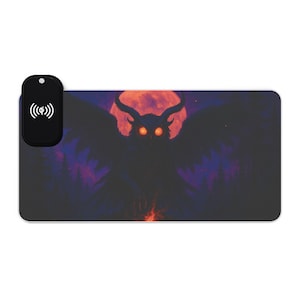 MTG Playmat, Horror Owl Demon TCG Mat, 80s Retro Forest Spirit Playmat, Fiery Moon Trading Card Game Accessory, Dark Fantasy Design