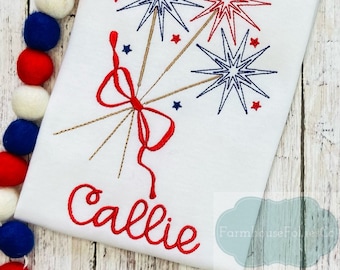 Girls 4th of July Shirt, Sparkler Outfit for Toddler, Firework Shirt, Independence Day Shirt, Embroidered USA Shirt, American Shirt