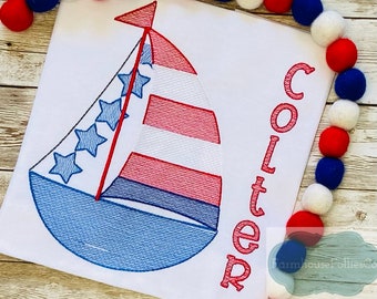 Boys 4th of July Shirt, Sailboat Shirt, Patriotic Boat, Red White Blue Boat, July Fourth Toddler, Independence Day t-shirt, Memorial Day