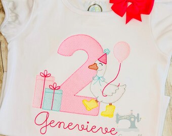 Girls 2nd Birthday Shirt, Two Silly, Goose Second Birthday, Girls Birthday, Bday Shirt,  Embroidered Birthday Outfit, Girl Goose