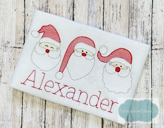 Boys Christmas Santa Shirt, Santa Claus Trio Shirt, Embroidered Holiday Shirt for Toddlers, Xmas Monogram, Baby First Christmas, Saint Nick