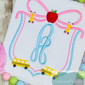 Back To School Monogram Shirt, First Day of School Outfit, Bus and Apple Shirt, Kindergarten Outfit, PreK Shirt, Personalized Embroidered