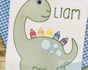 Boys Back to School Shirt, Toddler Dino Shirt, Dinosaur Applique Shirt, First Day of School Outfit, Embroidered School Shirt, School Picture