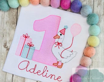Girls 1st Birthday Shirt, One Silly Goose, Goose First Birthday, Girls Birthday, Bday Shirt,  Embroidered Birthday Outfit, Girl Goose