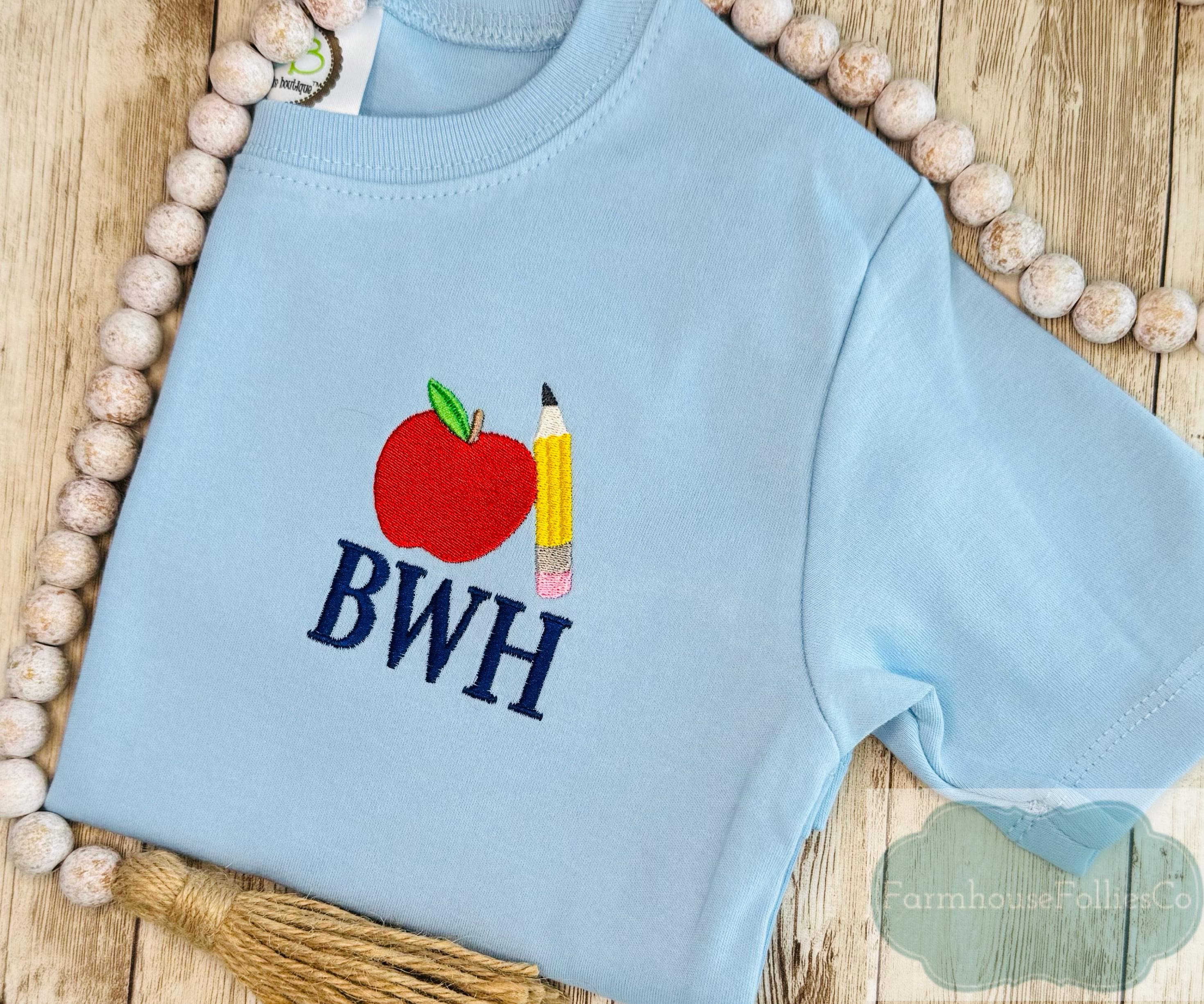 Boys Back to School Shirt, 1st day of Kindergarten, Apple and Pencil, Boys Monogram Shirt, PreK Boys Shirt, First Day of School