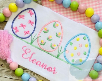 Girls Easter Egg Shirt, Pastel Easter Shirt, Personalized Easter Outfit for Toddlers, Sketch Embroidery Shirt, First Easter for Baby